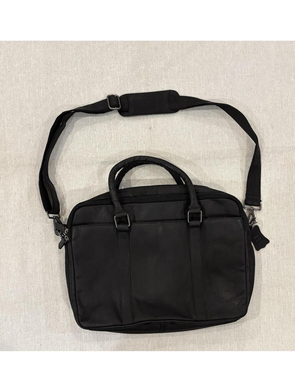 LEABAGS Istanbul Black Genuine Buffalo Leather Messenger Bag Vintage Style 15”